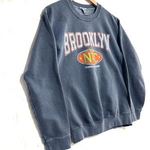 Full Tilt Brooklyn NYC Graphic Crewneck Sweatshirt Washed Blue Charcoal Vintage